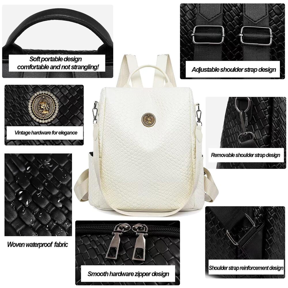 9197 Woven Leather Backpack Purse Waterproof Anti-theft Multipurpose Design - Picture 5 of 6